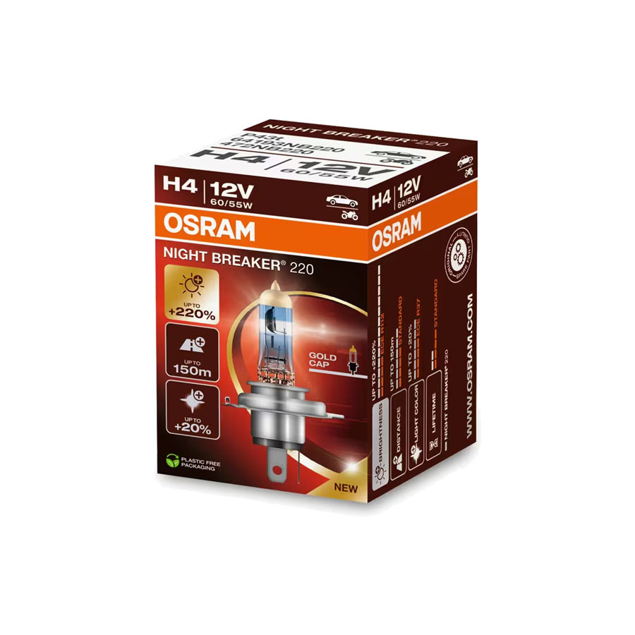 Osram H4 Halogen Birne 12V 60/55W P43t Night Breaker 220